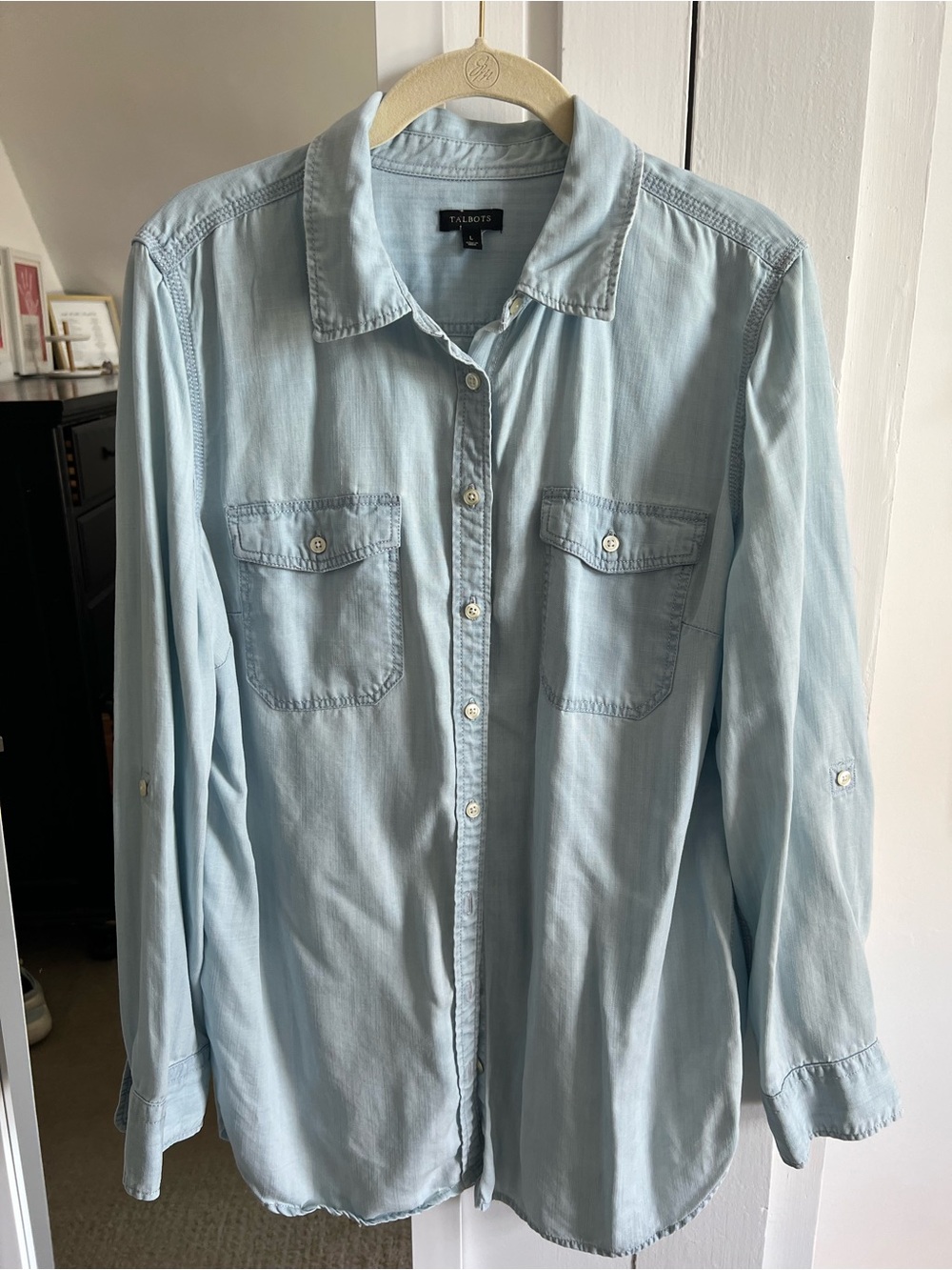 Talbots Pale Blue Men's Denim-Style Button-Up Shirt